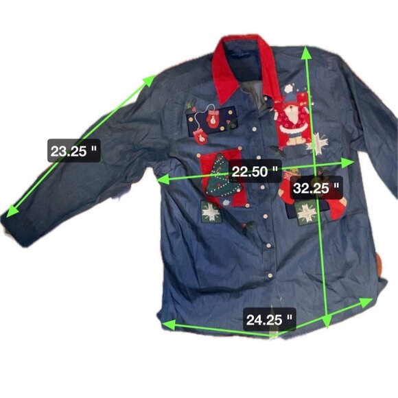 Karen Scott Blue Denim Holiday Embroidered Collared Long Sleeve Button Up Shirt - Picture 7 of 8